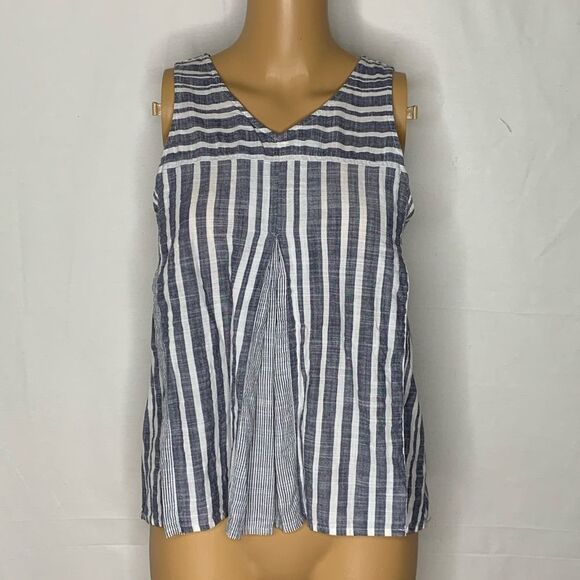 Madewell Trapeze Crop Tank Top Striped Blue Mix 4 - Picture 2 of 9
